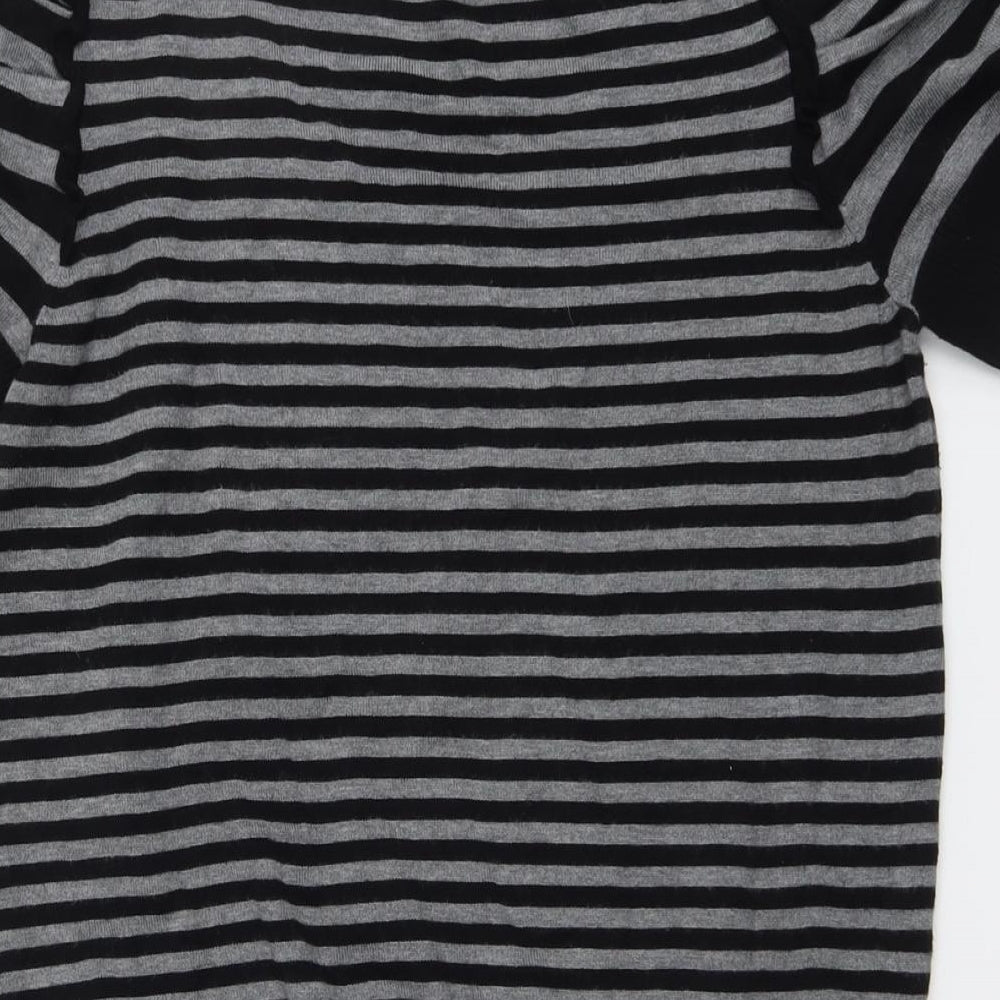 BHS Womens Grey Scoop Neck Striped Viscose Pullover Jumper Size 16 - Ruched Sleeves