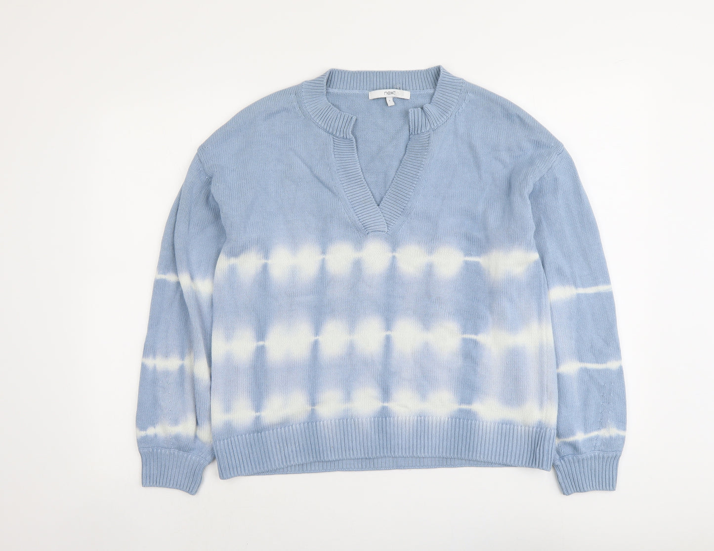 NEXT Womens Blue V-Neck Cotton Pullover Jumper Size S - Tie Dye
