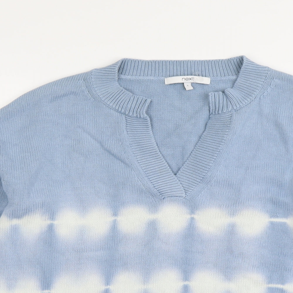 NEXT Womens Blue V-Neck Cotton Pullover Jumper Size S - Tie Dye