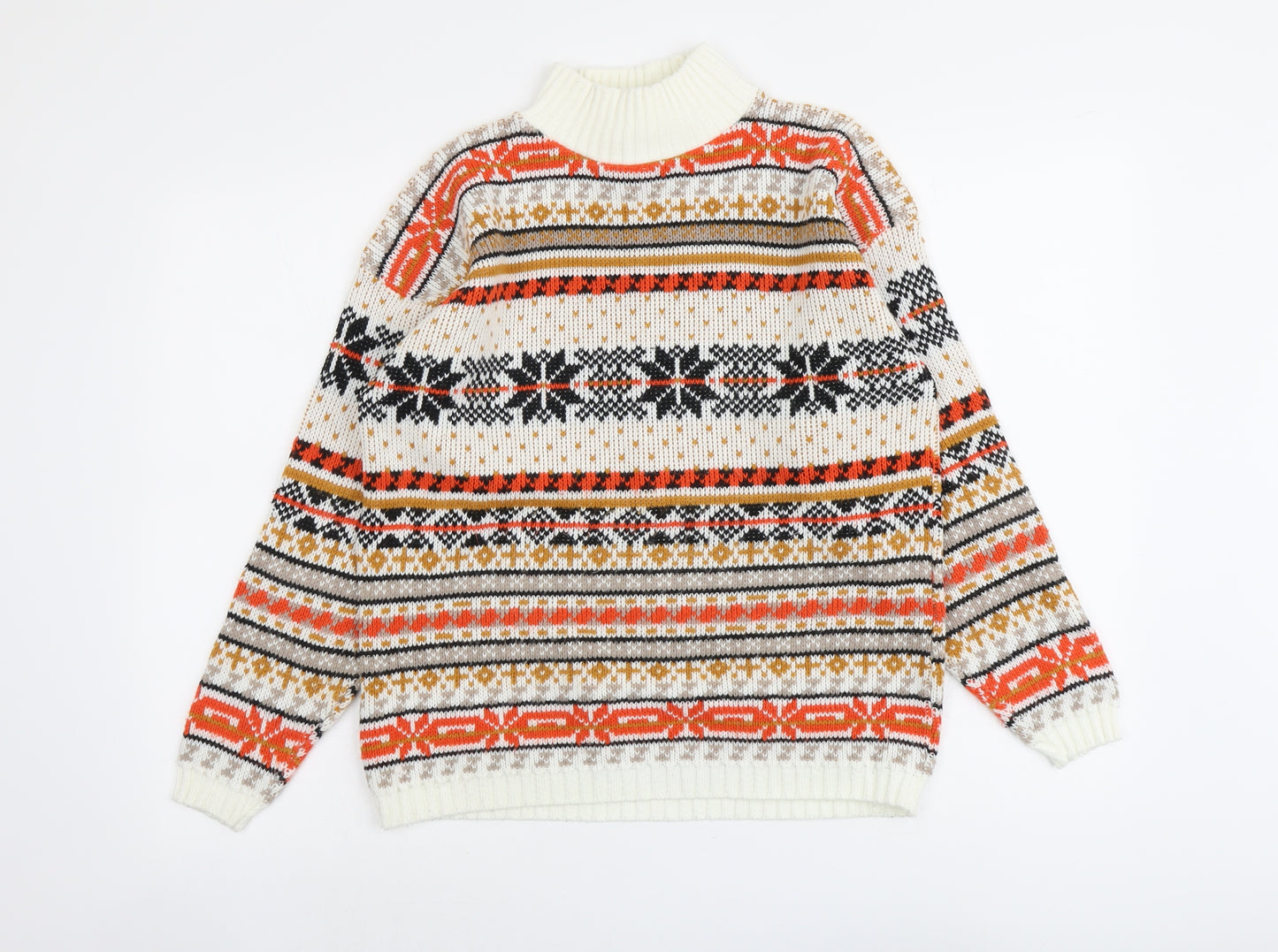 Clue Womens Multicoloured High Neck Fair Isle Acrylic Pullover Jumper Size L