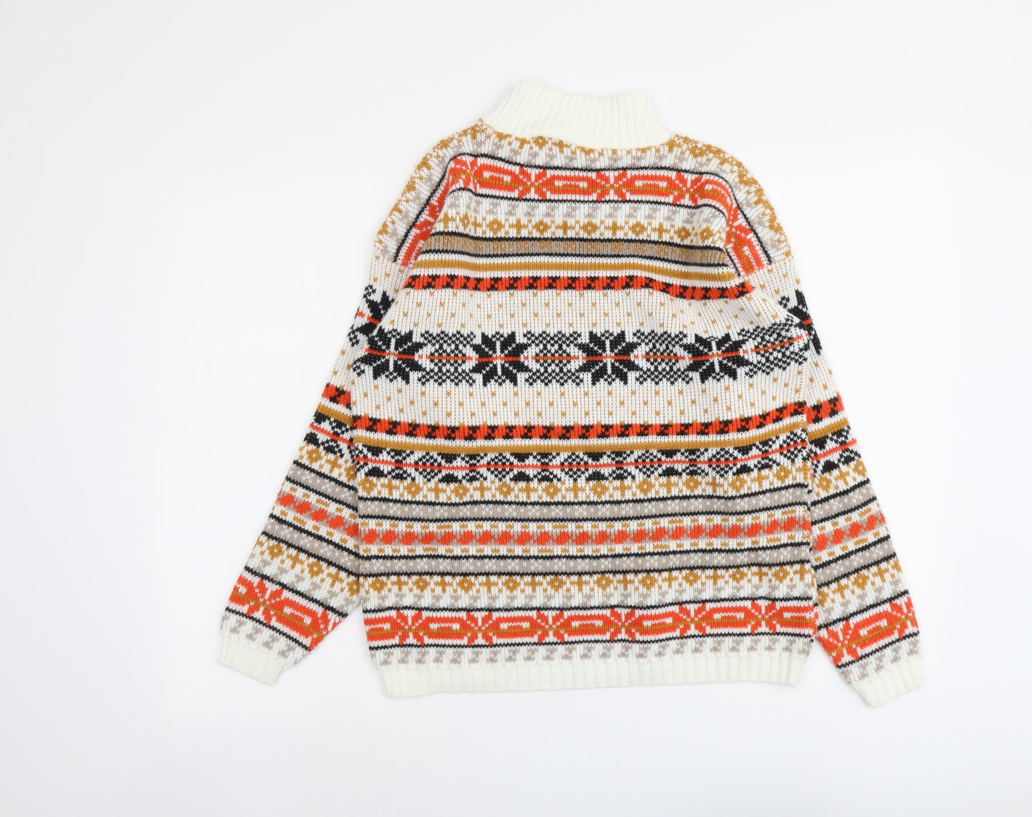 Clue Womens Multicoloured High Neck Fair Isle Acrylic Pullover Jumper Size L