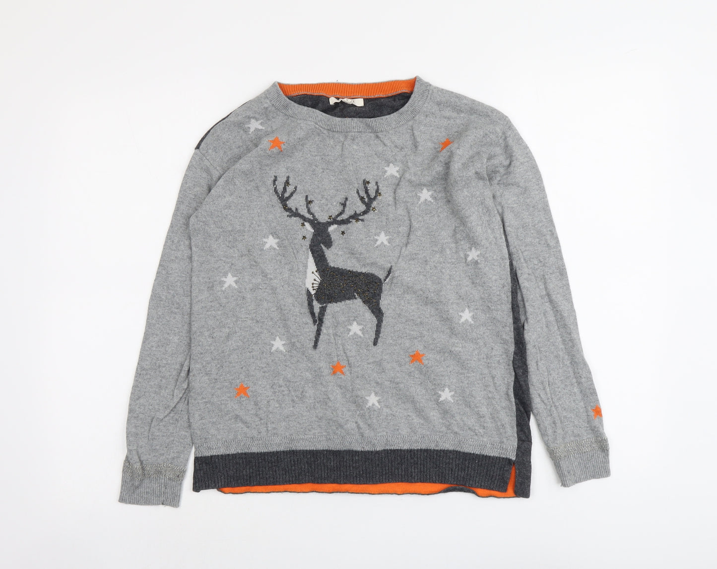 White Stuff Womens Grey Boat Neck Geometric Cotton Pullover Jumper Size 8 - Moose