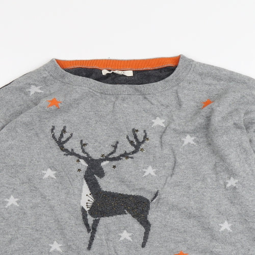 White Stuff Womens Grey Boat Neck Geometric Cotton Pullover Jumper Size 8 - Moose