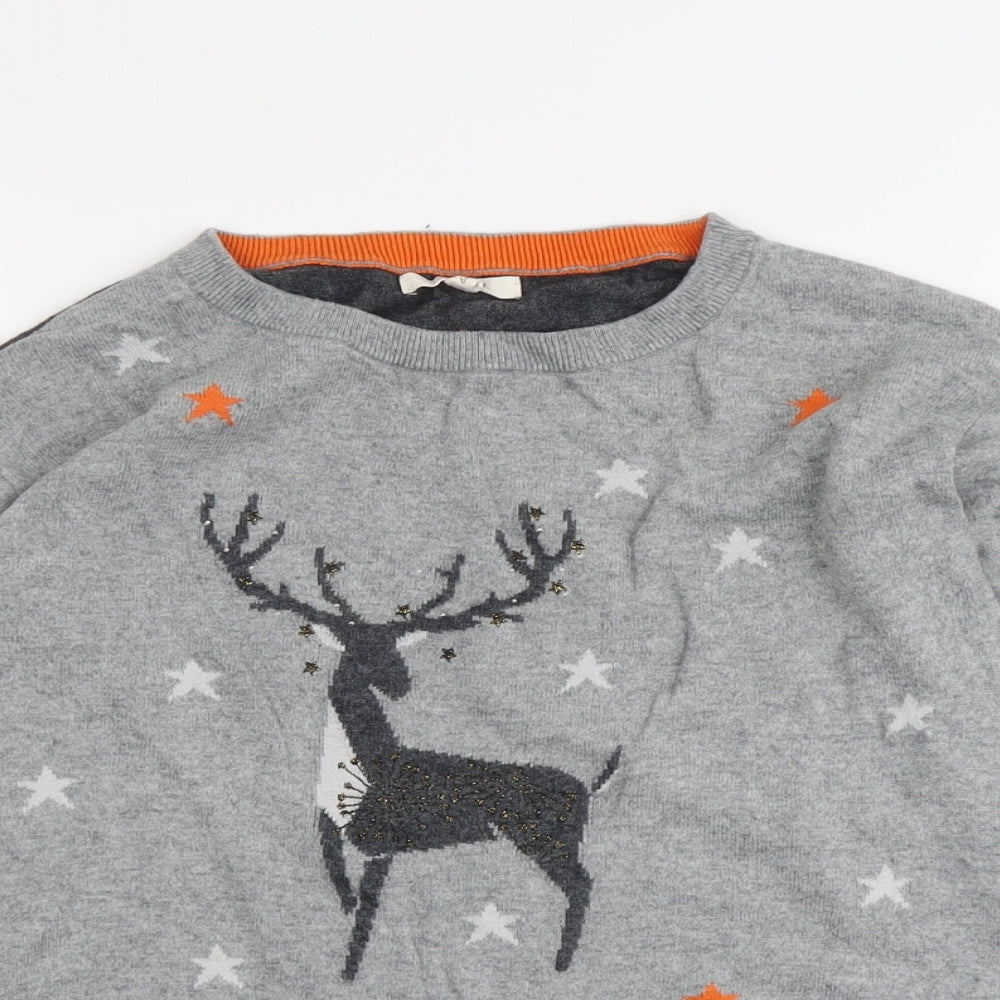 White Stuff Womens Grey Boat Neck Geometric Cotton Pullover Jumper Size 8 - Moose