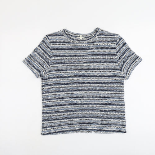 River Island Womens Blue Boat Neck Striped Acrylic Pullover Jumper Size 14