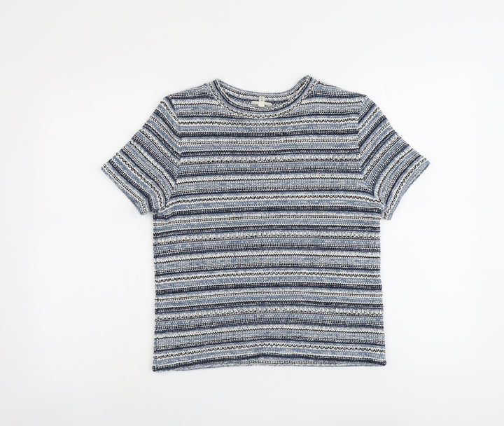 River Island Womens Blue Boat Neck Striped Acrylic Pullover Jumper Size 14