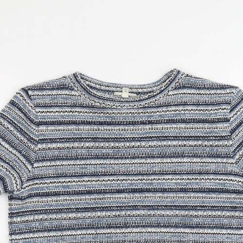 River Island Womens Blue Boat Neck Striped Acrylic Pullover Jumper Size 14