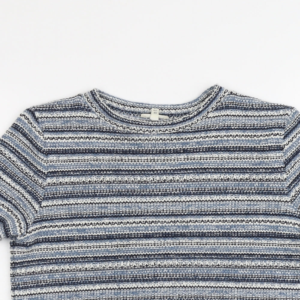 River Island Womens Blue Boat Neck Striped Acrylic Pullover Jumper Size 14