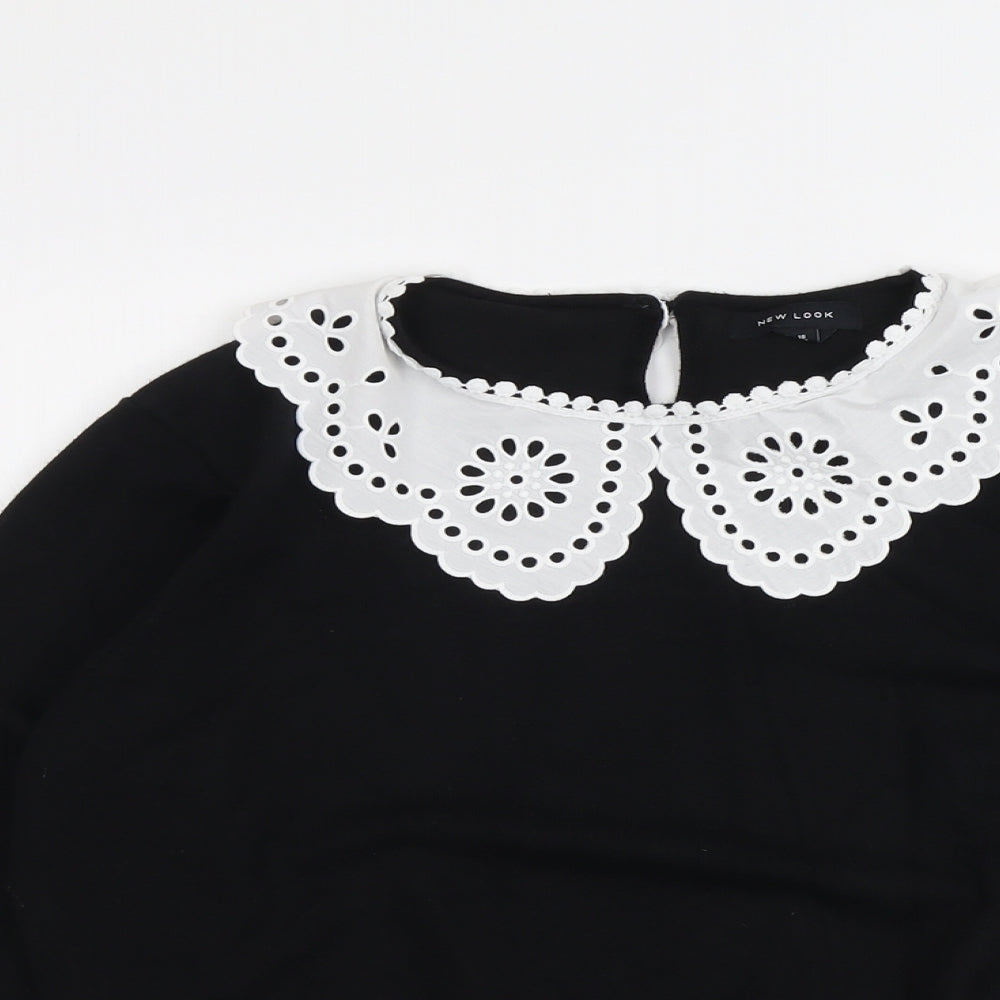New Look Womens Black Collared Viscose Pullover Jumper Size 18