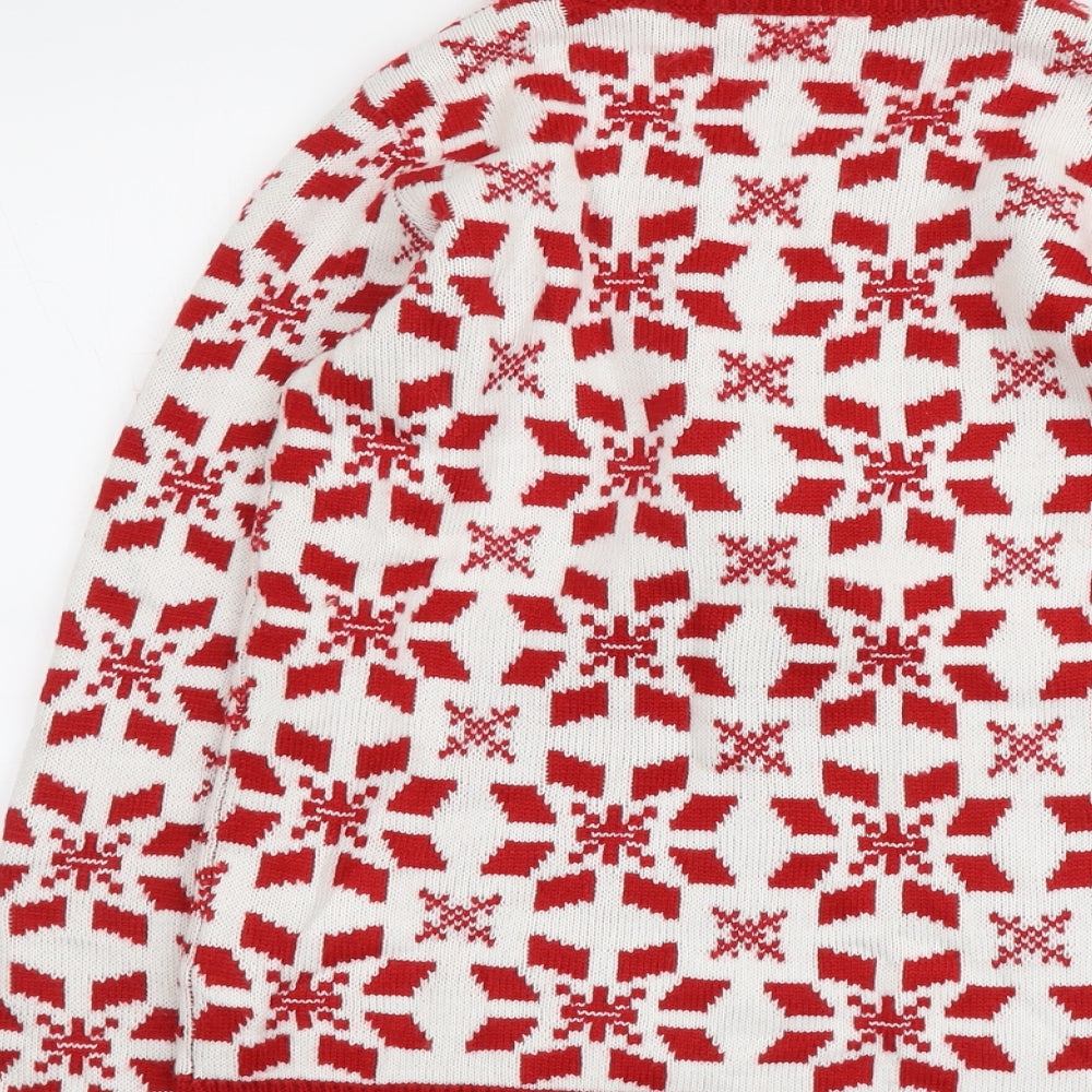 Pull&Bear Womens Red Round Neck Fair Isle Acrylic Pullover Jumper Size M - Reindeer Christmas