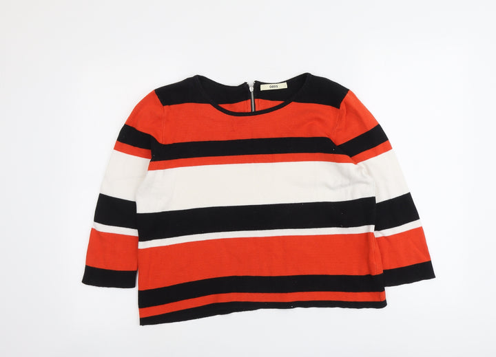 Oasis Womens Multicoloured Round Neck Striped Cotton Pullover Jumper Size L