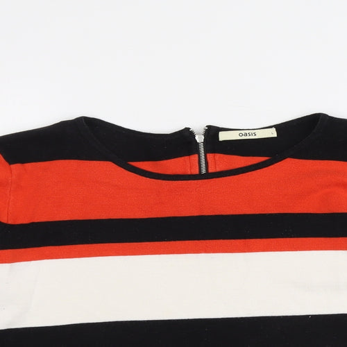 Oasis Womens Multicoloured Round Neck Striped Cotton Pullover Jumper Size L