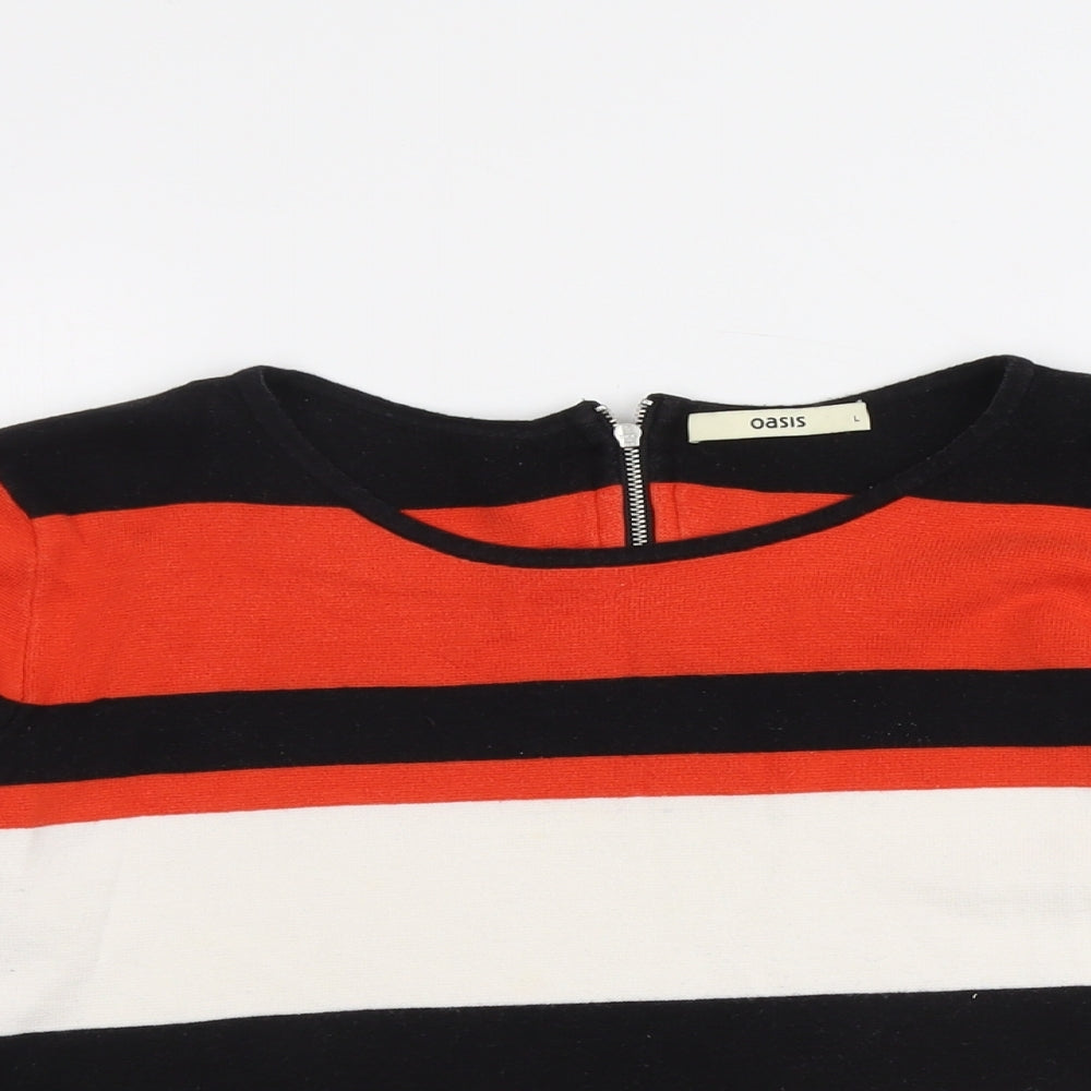 Oasis Womens Multicoloured Round Neck Striped Cotton Pullover Jumper Size L