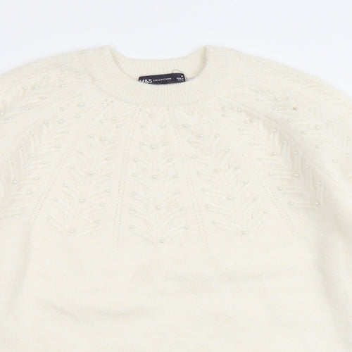 Marks and Spencer Womens Ivory Round Neck Acrylic Pullover Jumper Size M