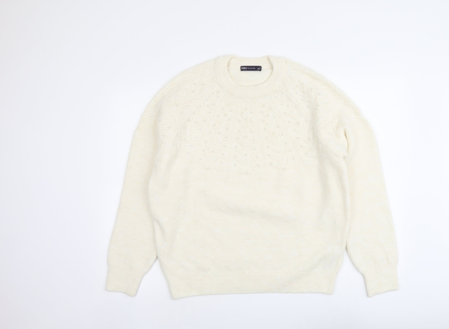 Marks and Spencer Womens Ivory Round Neck Acrylic Pullover Jumper Size L