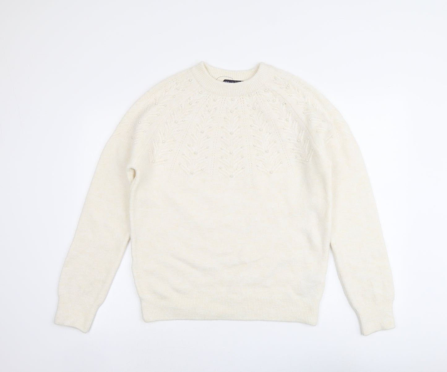 Marks and Spencer Womens Ivory Round Neck Acrylic Pullover Jumper Size M