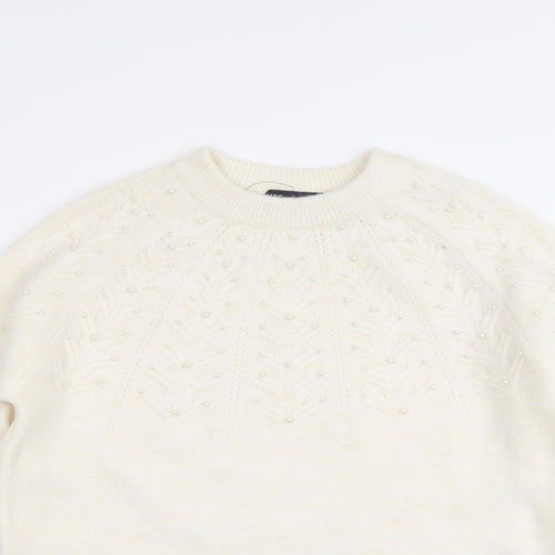 Marks and Spencer Womens Ivory Round Neck Acrylic Pullover Jumper Size M