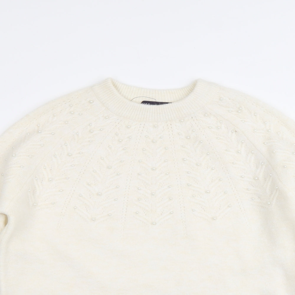 Marks and Spencer Womens Ivory Round Neck Acrylic Pullover Jumper Size M