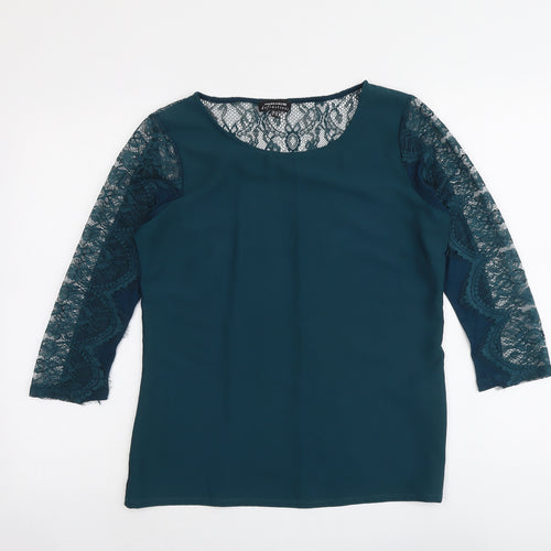 Warehouse Womens Green Viscose Basic Blouse Size 12 Round Neck - Lace Details