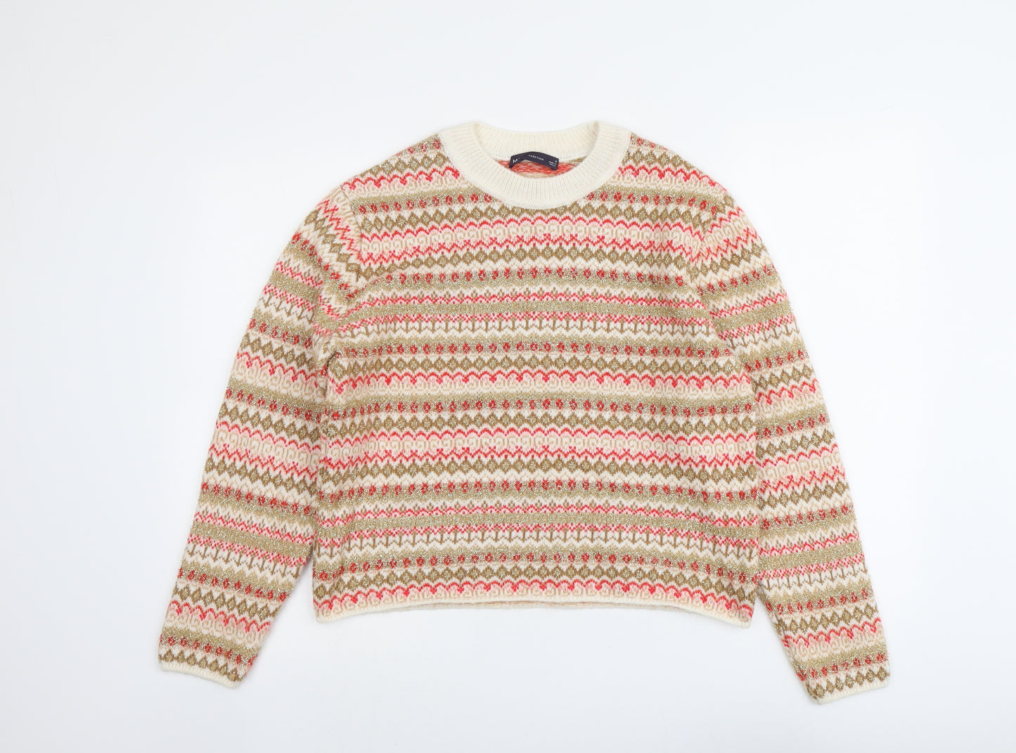 Marks and Spencer Womens Multicoloured Round Neck Geometric Acrylic Pullover Jumper Size S