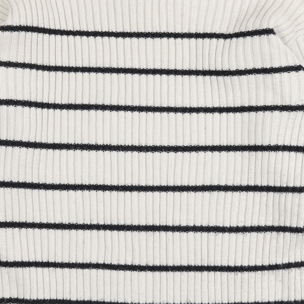 Marks and Spencer Womens Grey Round Neck Striped Polyester Pullover Jumper Size M