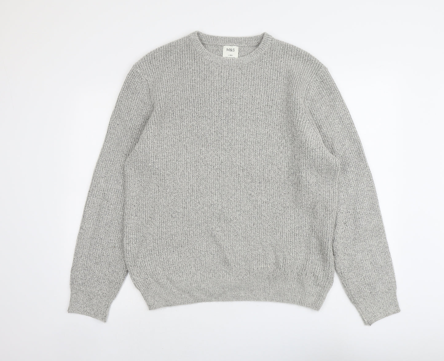 Marks and Spencer Mens Grey Round Neck Polyamide Pullover Jumper Size L Long Sleeve
