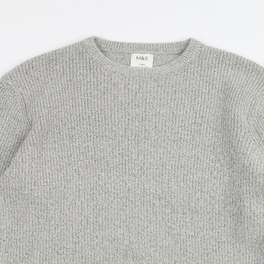 Marks and Spencer Mens Grey Round Neck Polyamide Pullover Jumper Size L Long Sleeve