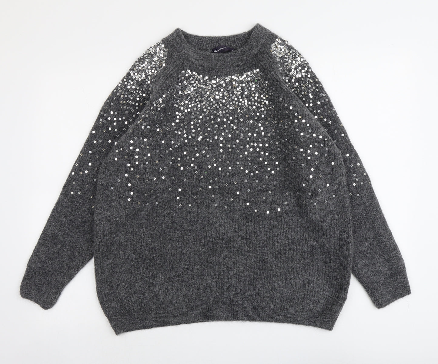 Marks and Spencer Womens Grey Round Neck Acrylic Pullover Jumper Size L