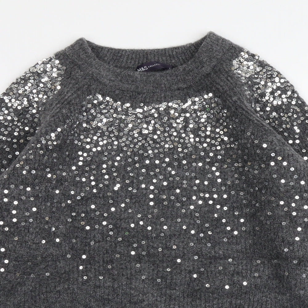 Marks and Spencer Womens Grey Round Neck Acrylic Pullover Jumper Size L