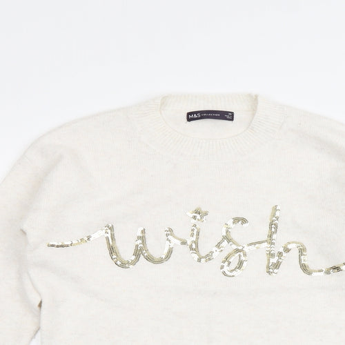 Marks and Spencer Womens Ivory Round Neck Polyester Pullover Jumper Size XS - Wish