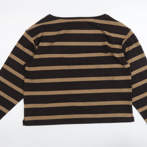 Marks and Spencer Womens Brown Boat Neck Striped Polyester Pullover Jumper Size 14
