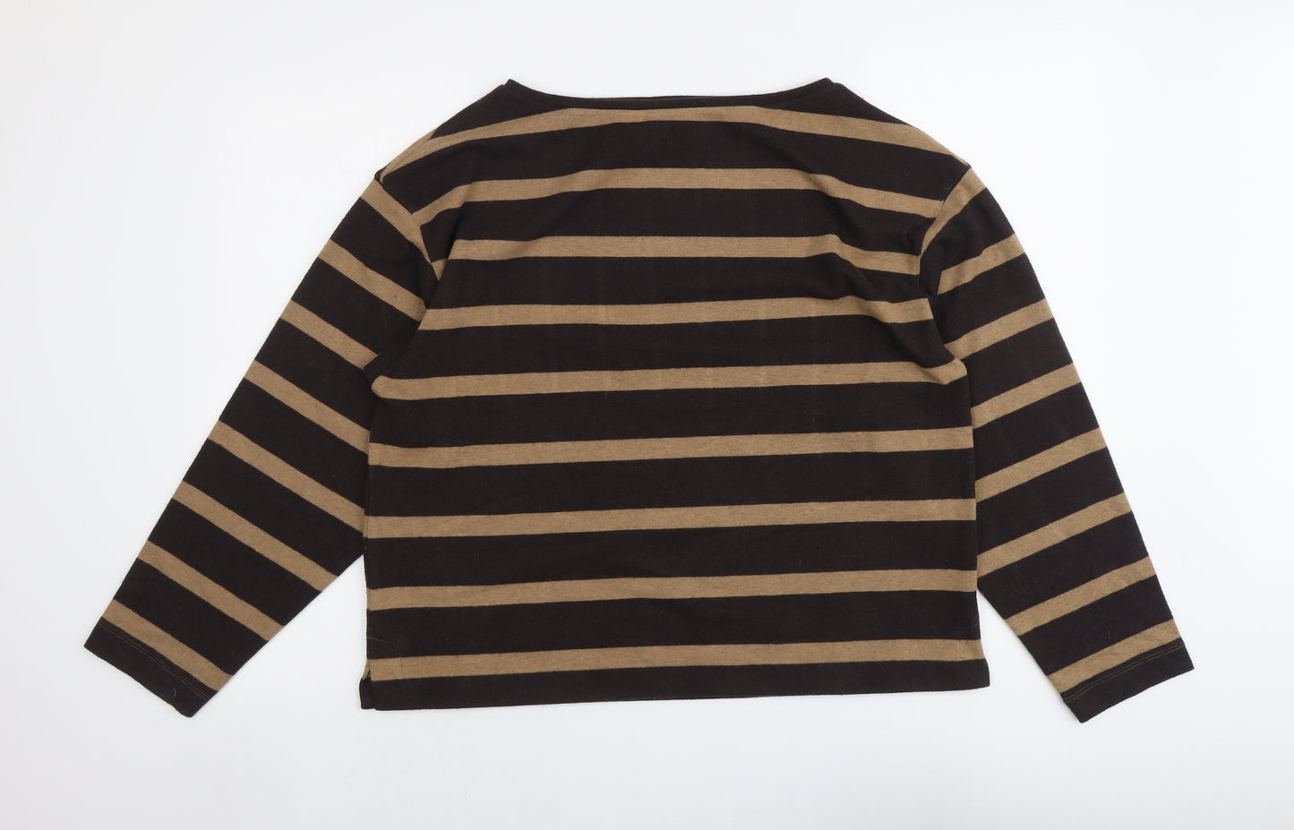 Marks and Spencer Womens Brown Boat Neck Striped Polyester Pullover Jumper Size 14