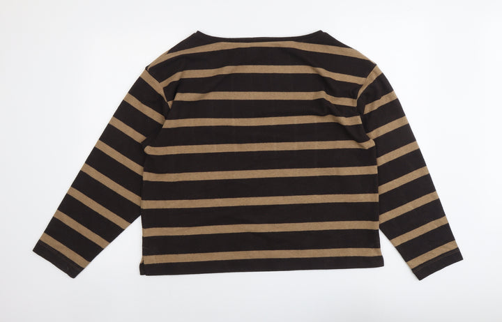 Marks and Spencer Womens Brown Boat Neck Striped Polyester Pullover Jumper Size 14