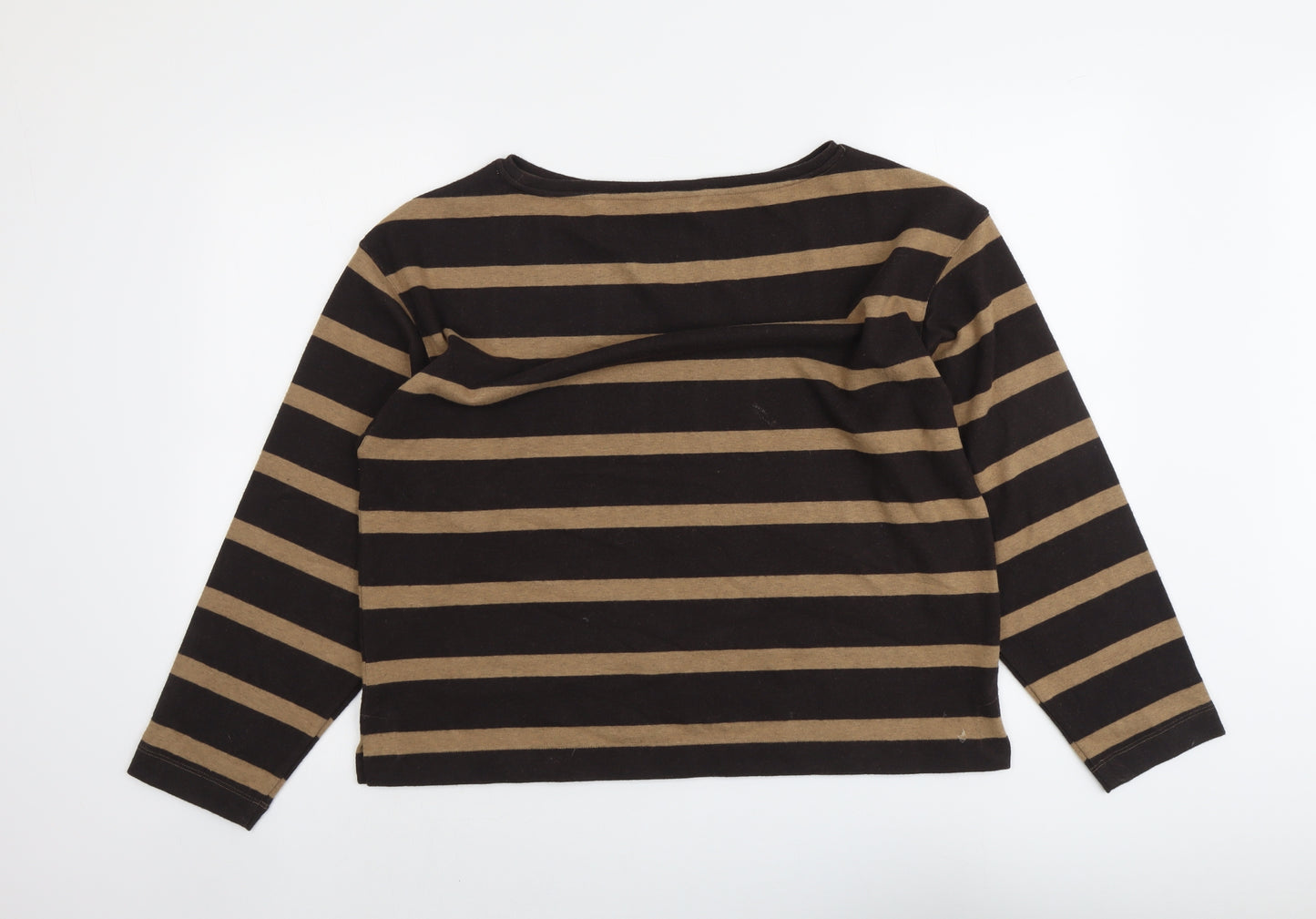 Marks and Spencer Womens Brown Boat Neck Striped Polyester Pullover Jumper Size 14