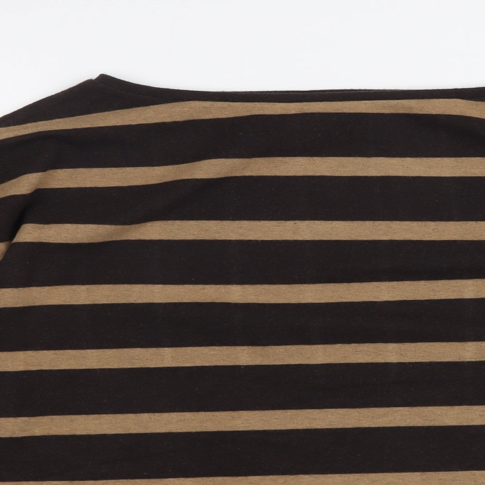 Marks and Spencer Womens Brown Boat Neck Striped Polyester Pullover Jumper Size 14
