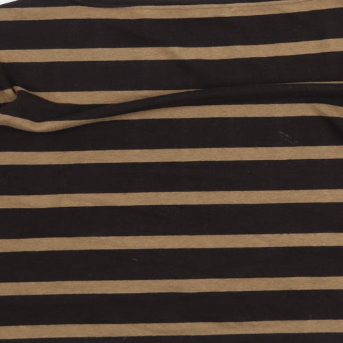 Marks and Spencer Womens Brown Boat Neck Striped Polyester Pullover Jumper Size 14