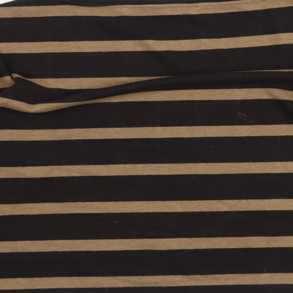 Marks and Spencer Womens Brown Boat Neck Striped Polyester Pullover Jumper Size 14