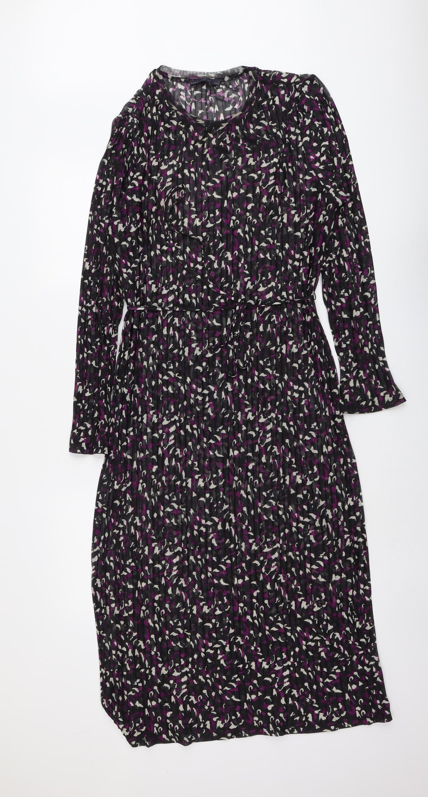 Marks and Spencer Womens Black Geometric Polyester Maxi Size 16 Round Neck Pullover