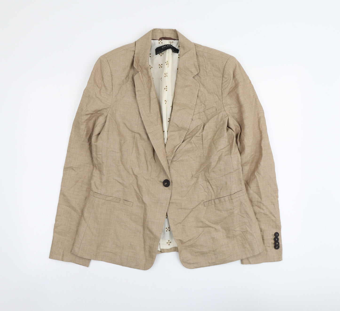 Zara Womens Beige Linen Jacket Blazer Size L