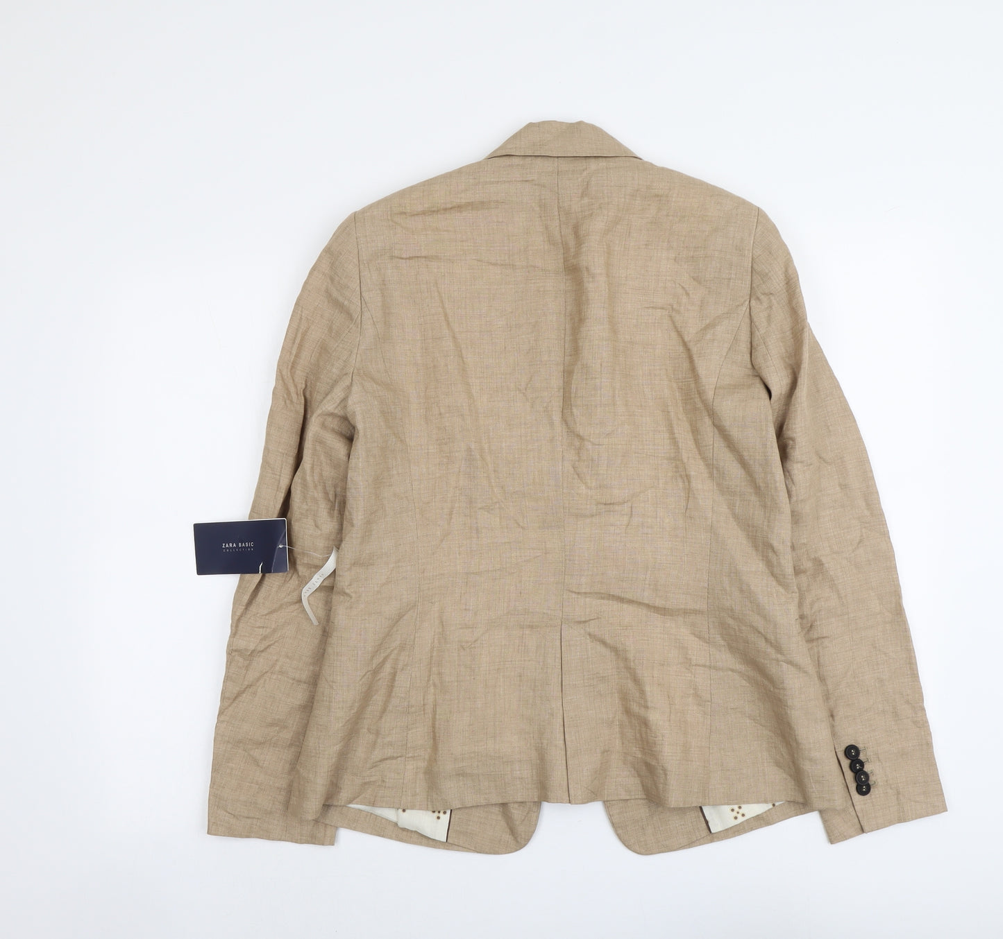 Zara Womens Beige Linen Jacket Blazer Size L