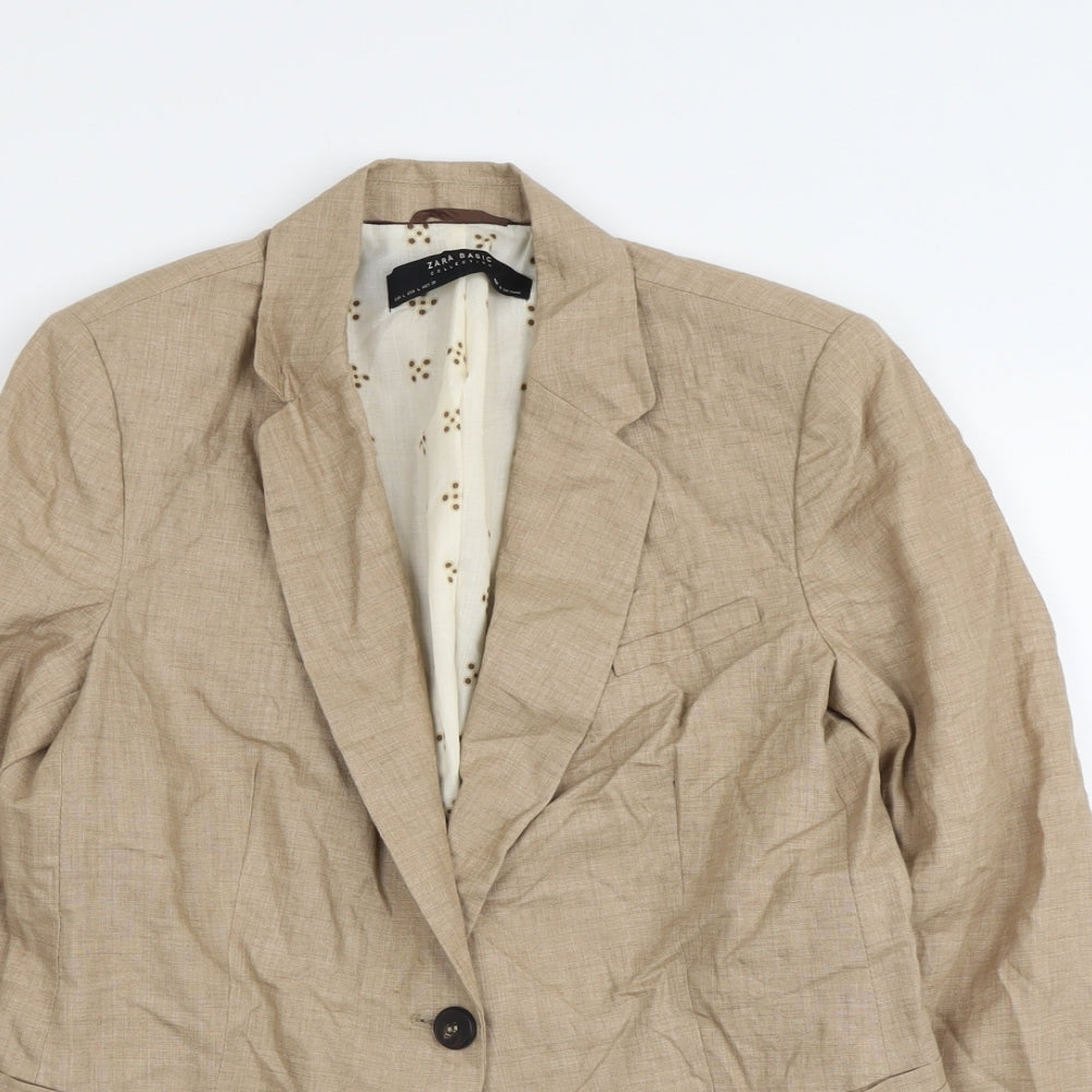 Zara Womens Beige Linen Jacket Blazer Size L