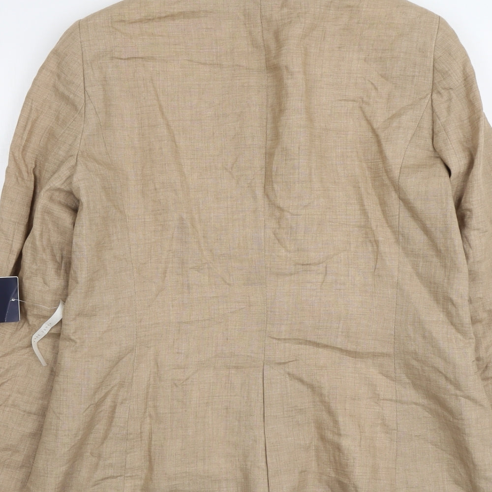 Zara Womens Beige Linen Jacket Blazer Size L
