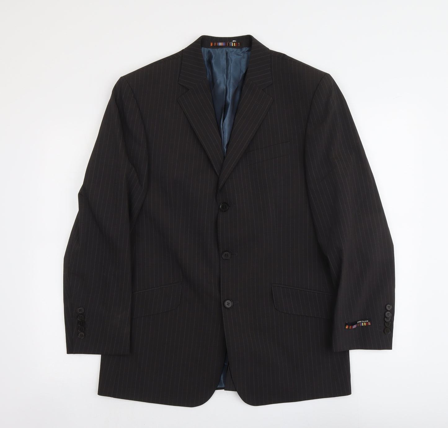 River Island Mens Grey Striped Polyacrylate Fibre Jacket Suit Jacket Size 38 Regular - Pinstripes