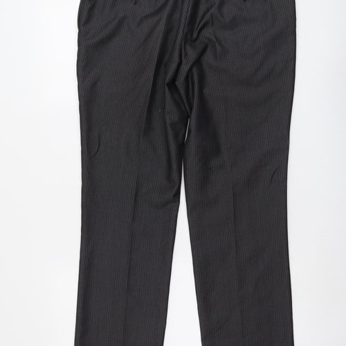 NEXT Mens Grey Striped Polyester Dress Pants Trousers Size 34 in L31 in Regular Button
