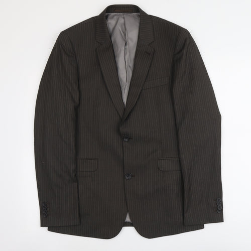 Topman Mens Grey Striped Polyester Jacket Suit Jacket Size 38 Regular - Pinstripe
