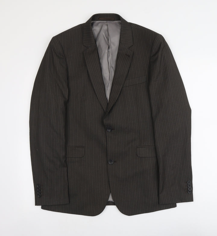 Topman Mens Grey Striped Polyester Jacket Suit Jacket Size 38 Regular - Pinstripe