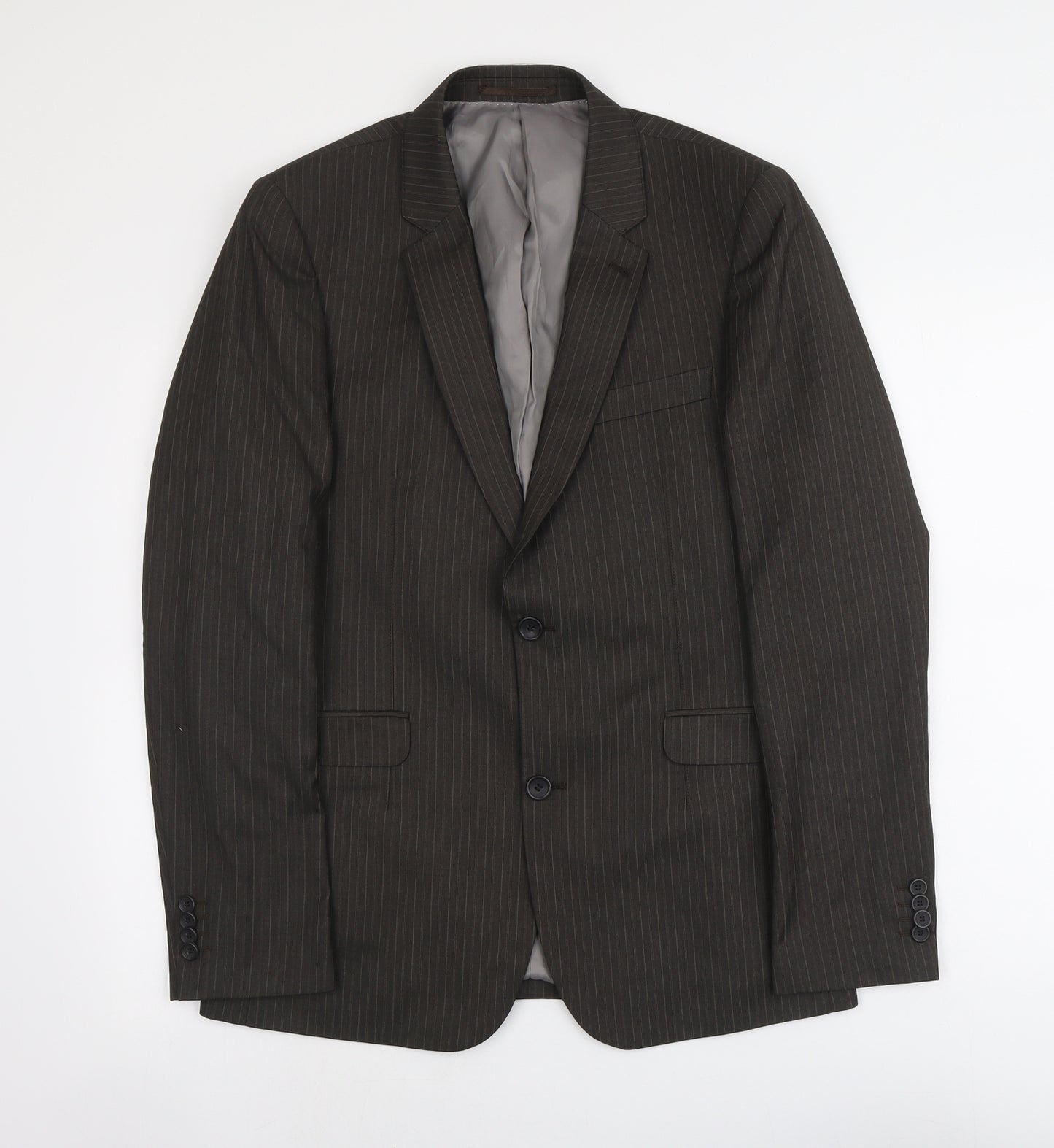 Topman Mens Grey Striped Polyester Jacket Suit Jacket Size 38 Regular - Pinstripe