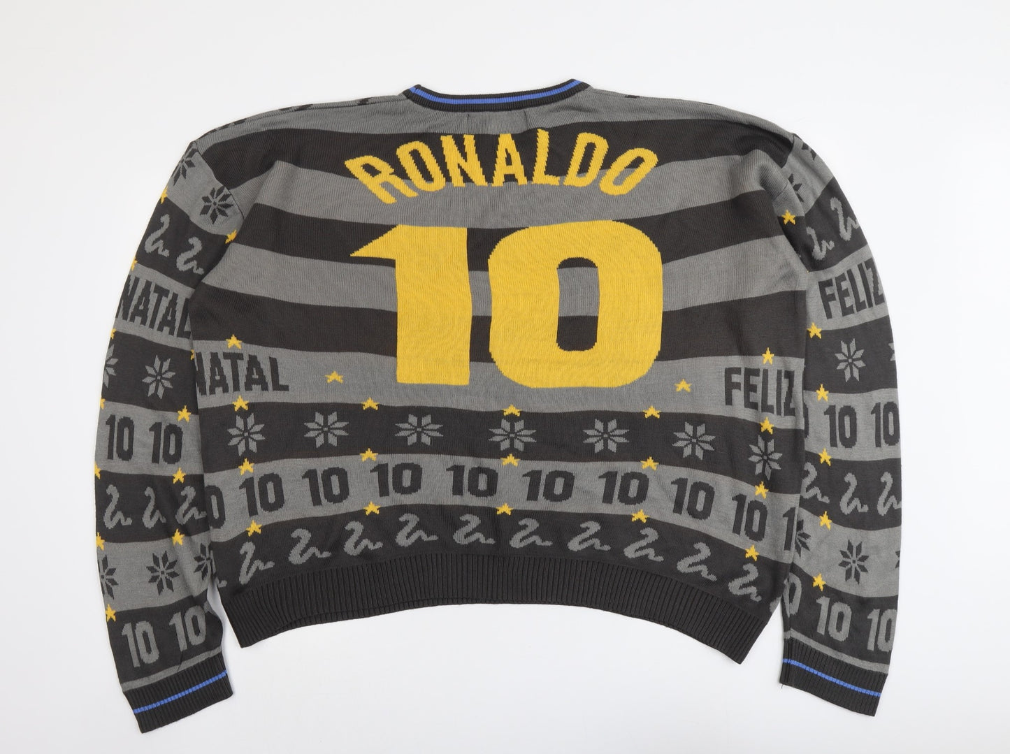 Classics Mens Grey Round Neck Fair Isle Acrylic Pullover Jumper Size XL Long Sleeve - Ronaldo 10