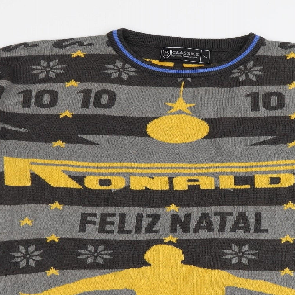 Classics Mens Grey Round Neck Fair Isle Acrylic Pullover Jumper Size XL Long Sleeve - Ronaldo 10