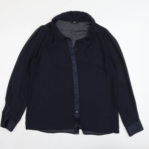 Marks and Spencer Womens Blue Polyester Basic Button-Up Size 12 Collared
